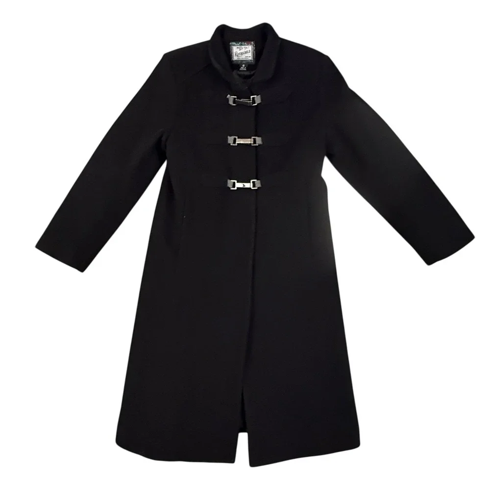 Vintage Rothschild Trench Coat Girls 16 Wool Blend Zip & Toggle Coat Lined Black